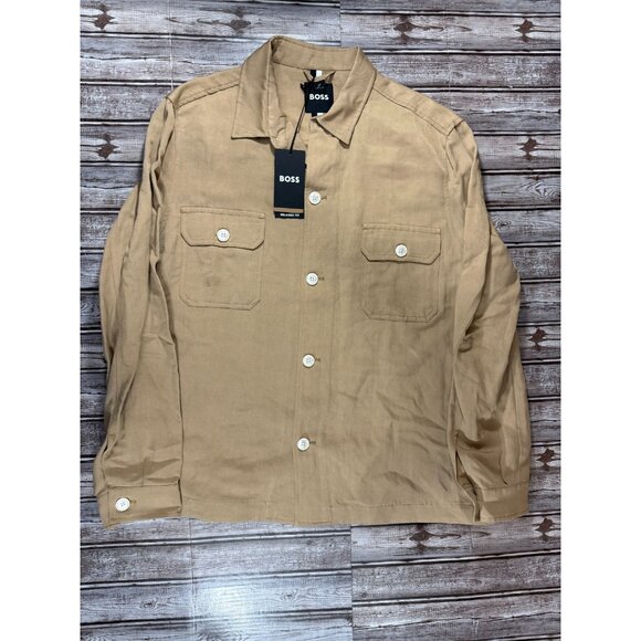 Boss Linen Blend lightweight Carper overshirt Size 46 R color Tan NWT $398 - Picture 2 of 7